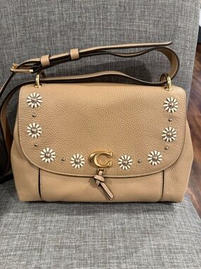 Coach Remi Leather Shoulder Bag With Whipstitch Daisy Appliqué